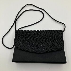 Vintage Sasha New York Black Beaded Formal‎ Evening Clutch Crossbody Bag